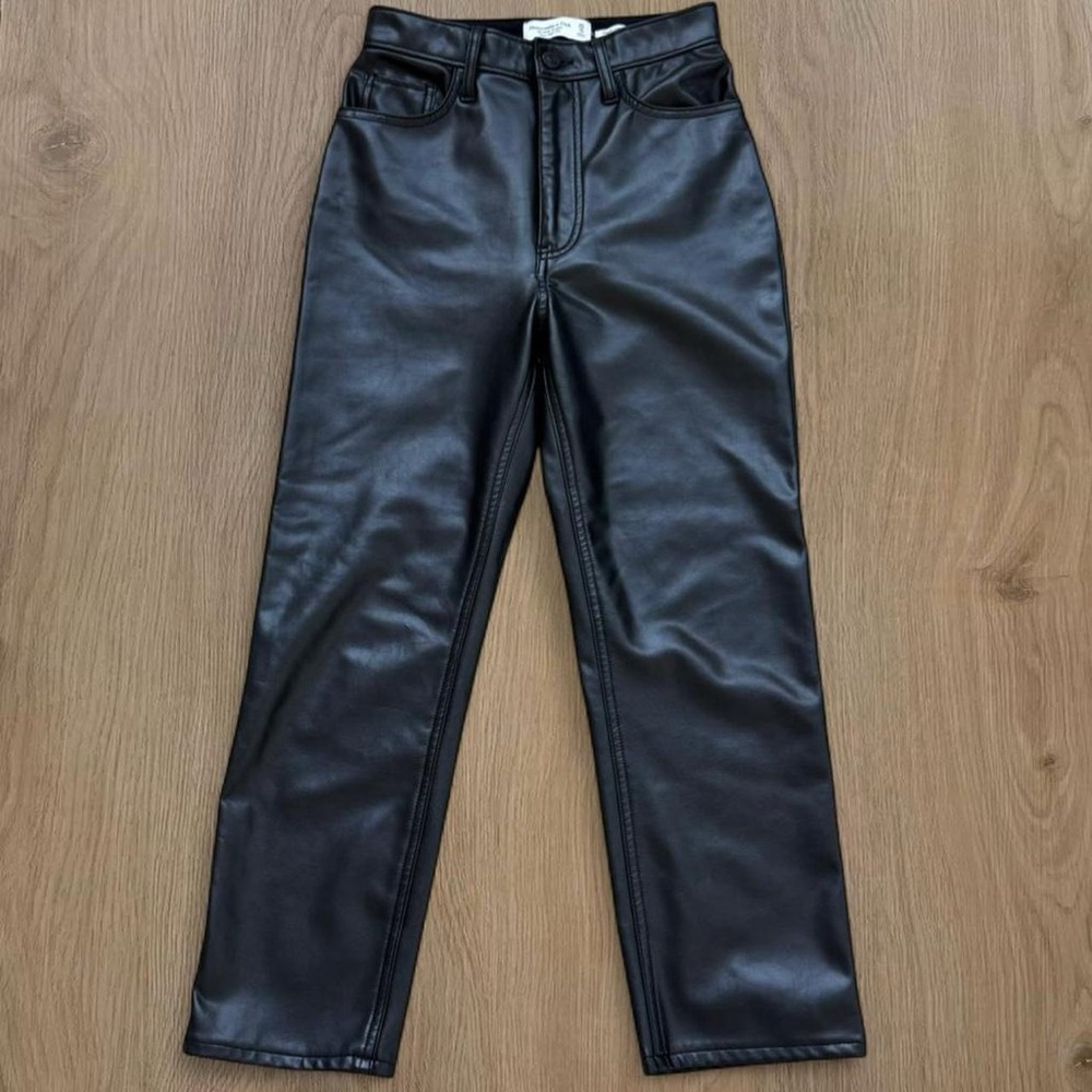 Abercrombie & Fitch Black Ankle Straight Ultra High Rise Vegan Leather Pants